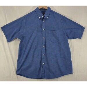 Roundtree & Yorke Mens Cotton Shirt Short Sleeve Button Down Blue Size L